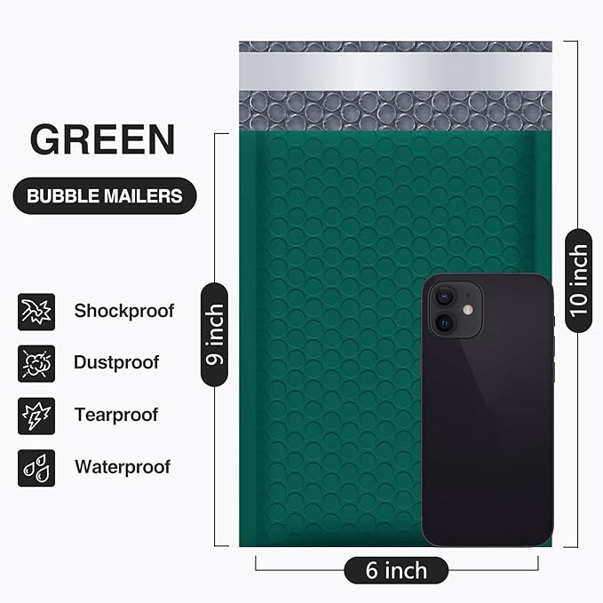 UCGOU Bubble Mailer 6x10 Inch 100 Pack Usable Size 6x9 Inch Ultramarine Green Poly Padded Envelopes Waterproof Bubble Bags for Small Business Self Seal Mailing Envelopes for Jewelry Makeup Supplies