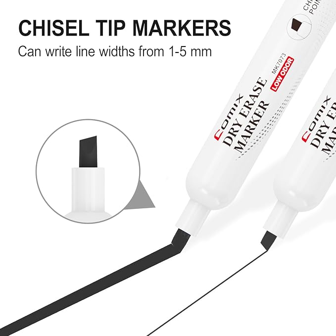 Comix Dry Erase Markers Black, Chisel Tip Whiteboard Markers, 36 Bulk Low Odor Markers for Classroom, Teachers, Office, School Supplies, Black Color