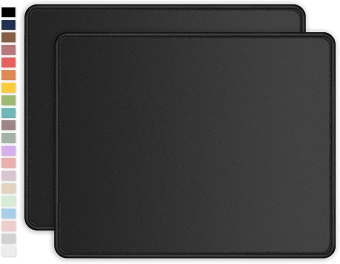 ITNRSIIET 2 Pack Mouse Pad with Stitched Edge Premium Textured Square Mouse Mat Washable Non-Slip Rubber Base Smooth Precise Operation Desktop Protection Mat, 10.2×8.3×0.12 inches, Black