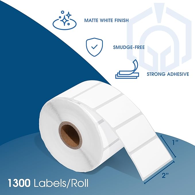 Spartan Industrial - 2" X 1" Direct Thermal Labels (10 Rolls, 1300/Roll) Perforated UPC Barcode FBA Labels - Compatible with Rollo and Zebra Desktop Printers