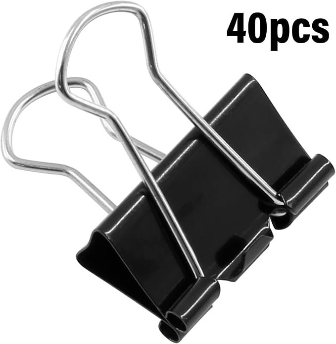40 Pack 1" Black Binder Clips, 12mm Capacity Metal Office Clamps | Metal Paint-Plated, 25mm Wide 12mm Capacity, For Paper Document Photo Album School Office Home