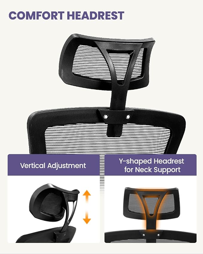 NEO CHAIR Office Desk Chair with Ergonomic High Back Headrest, Mesh Black | Adjustable Headrest and Lumbar Support with Flip-Up Armrests Designed for Extended Sitting Comfort While Saving Space