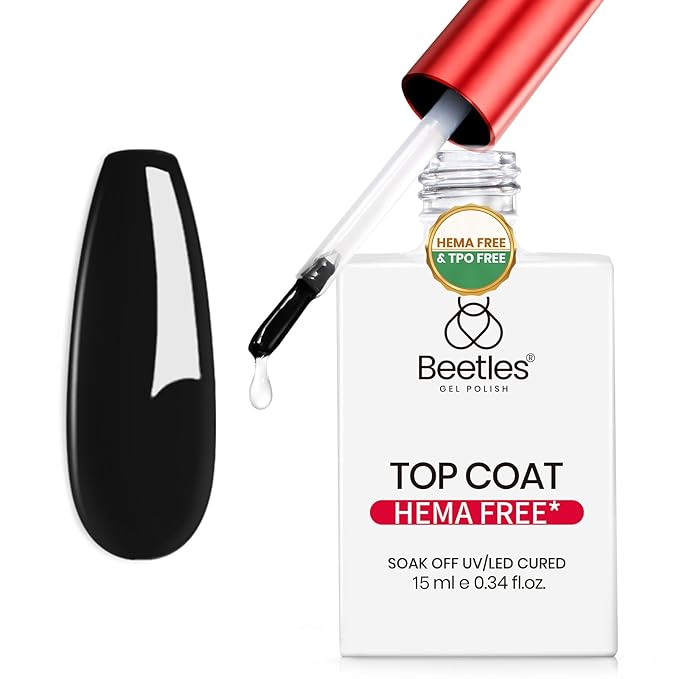 Beetles Gel Top Coat 15ml - HEMA-Free & TPO-Free Long Lasting High Gloss for Gel Nail Polish Shine UV/LED Curable, for Salon & Home DIY Nail Art