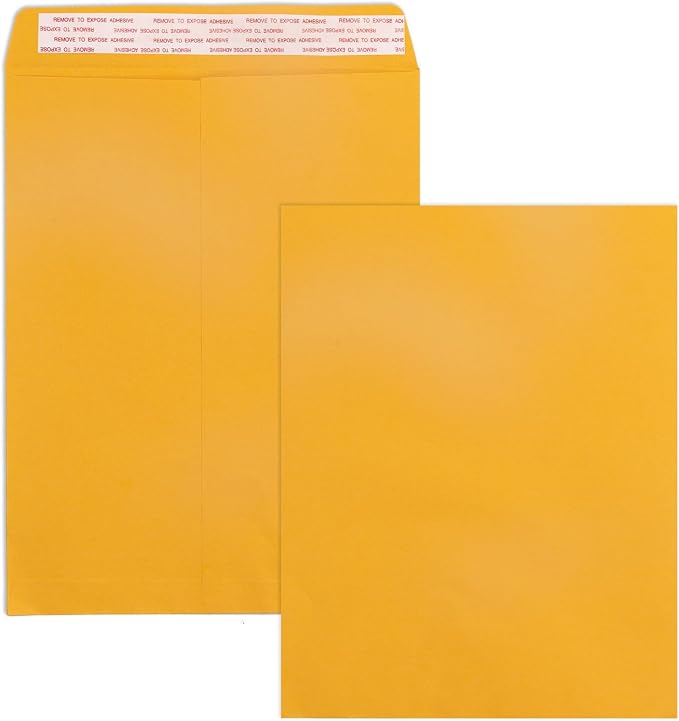 Goefun 10x13 Manilla Envelopes, 100 Pack | Catalog Envelopes, Self Seal, Yellow Brown, 100GSM Paper, Peel and Seal Flap, For Mailing, Organizing and Storage