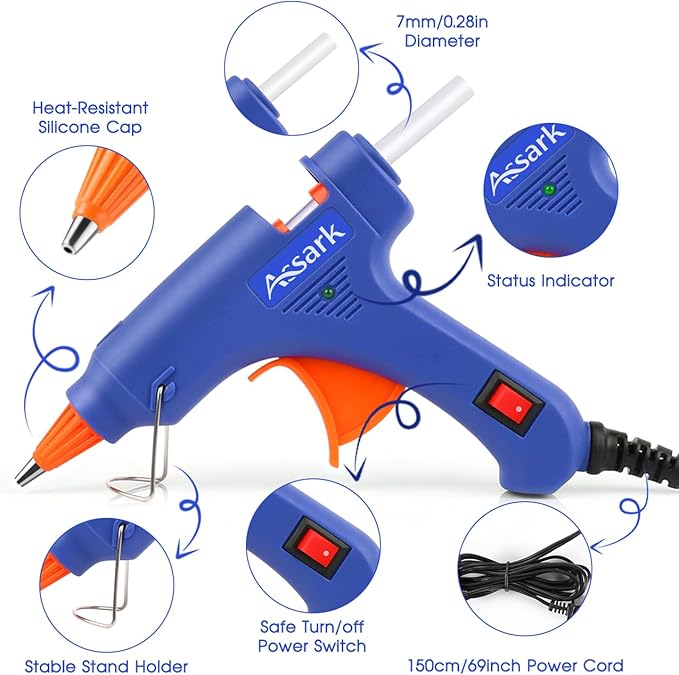 Hot Glue Gun Kit with 30 Glue Sticks, Fast Preheating Hot Melt, High Temp for School Crafts DIY Arts and Quick Home Repairs, 20W Blue