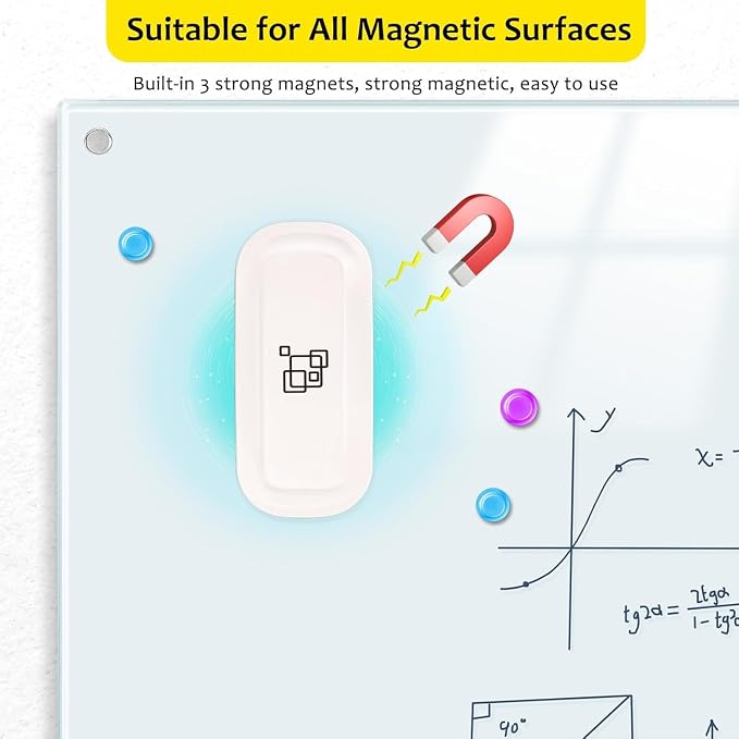 maxtek Magnetic Dry Erase Eraser, Pure White, 1 Pack | Glass Board Erasers, For Dry Erase Board, Glass Board, Calendar Board, Office and School Supplies
