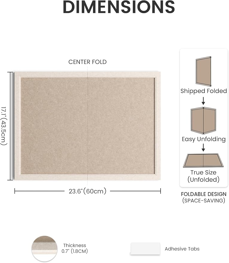 Fluxynara 23.6" x 17.1" Felt Frame Bulletin Board, Deep Camel | Cork Board Alternative with 12 Removable Adhesive Tabs, Foldable Pin Board for Wall, Home, Office, Classroom & Dorm
