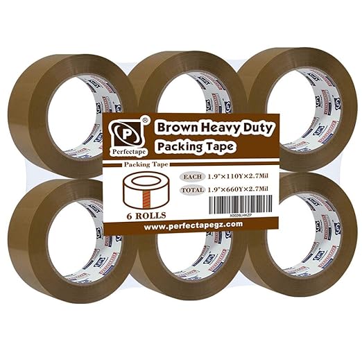 PERFECTAPE Heavy Duty Brown Packing Tape 6 Rolls, Total 600 Meters, 2.7 mil, 1.88 in x 100m, Ultra Strong, Refills for Moving, Packaging and Shipping(Not Paper Tape)