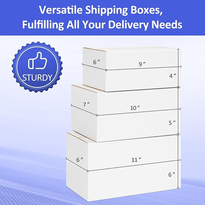 Eupako 12 Pack Small Shipping Boxes Assorted Sizes, White Corrugated Box Mailers, 9x6x4 & 10x7x5 & 11x6x6 4 PCS Each Small Boxes, Cardboard Boxes for Packaging Small Business, Mailing