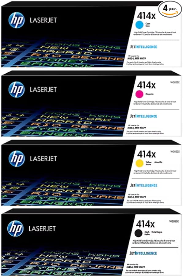 HP 414X High-Yield Toner Cartridge 4-Pack (Black, Cyan, Magenta, Yellow) | Works with Color LaserJet Enterprise M455dn, MFP M480f, Pro M454, MFP M479 Series | W2020XQ1