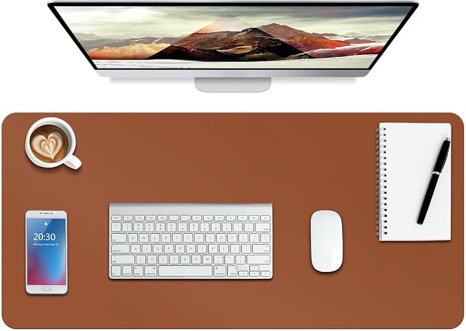 Boutilon Leather Desk Pad Protector,Non-Slip Mouse Pad,Laptop Desk Pad,Office Mouse Mat,Waterproof Leather Desk Blotter,Desk Writing Pad for Office and Home (S-Brown,24"x 14")