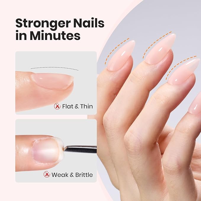 Beetles Builder Gel Nail Kit-2 Pcs Clear & Jelly Nude Builder Gels with Nail Brush,8 in 1 Nail Thickening Strengthening Building Apex for Beginner DIY UV Nails Salon at Home,New Bottle,Silken Petal
