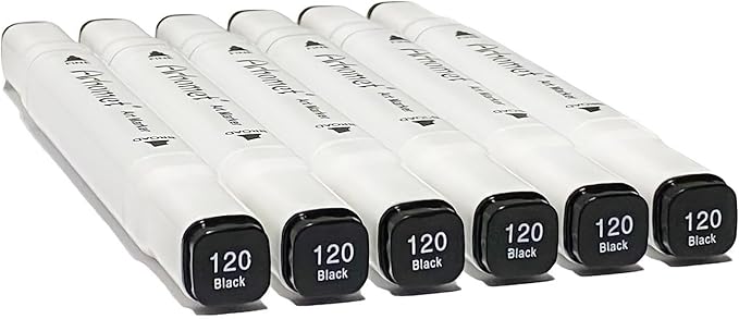 Arhomet 6pcs Black Alcohol Markers Set, Dual Tips Art Markers Drawing Sketched Double Tipped for Beginner Adults Artists (Black)