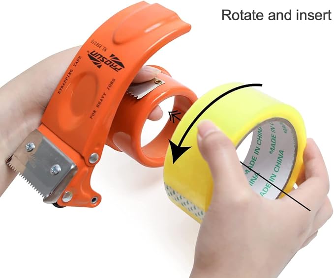 PROSUN 2 Pack Heavy Duty Metal Packing Tape Dispenser Gun and 2 Replacement Blades:2-inch Wide Tape Dispenser for Shipping, Moving, Office & Warehouse(2026 New Set 2" Orange+2" White)