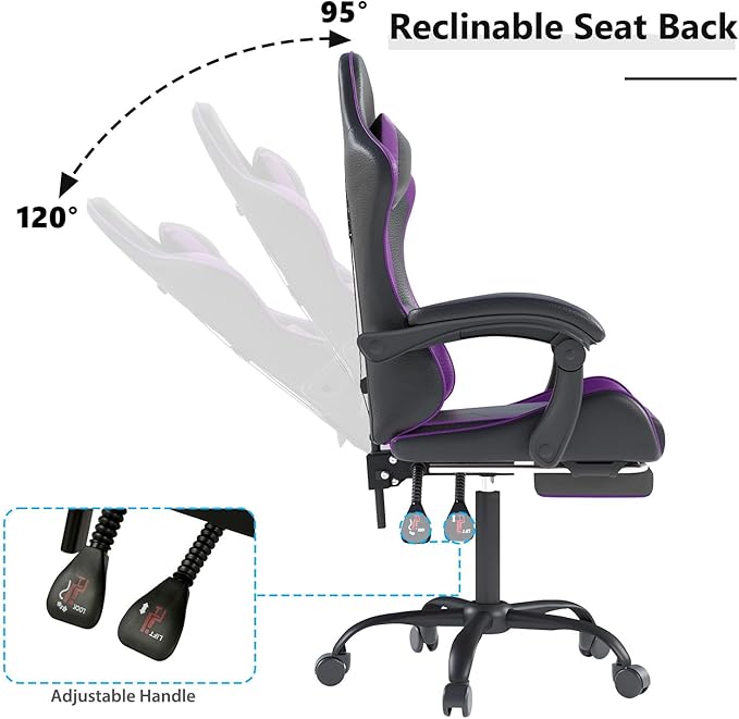 Gaming Chair with Headrest and Lumbar Support, Ergonomic High Back Office Chair, Racing Style Executive Computer Desk Chair, Leather Adjustable Swivel Task Chair for Home Office (Purple)