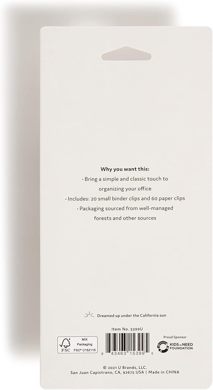 U Brands Office Accessory Kit, Office Supplies, Includes 60 Paper Clips and 20 Small Binder Clips, Classic