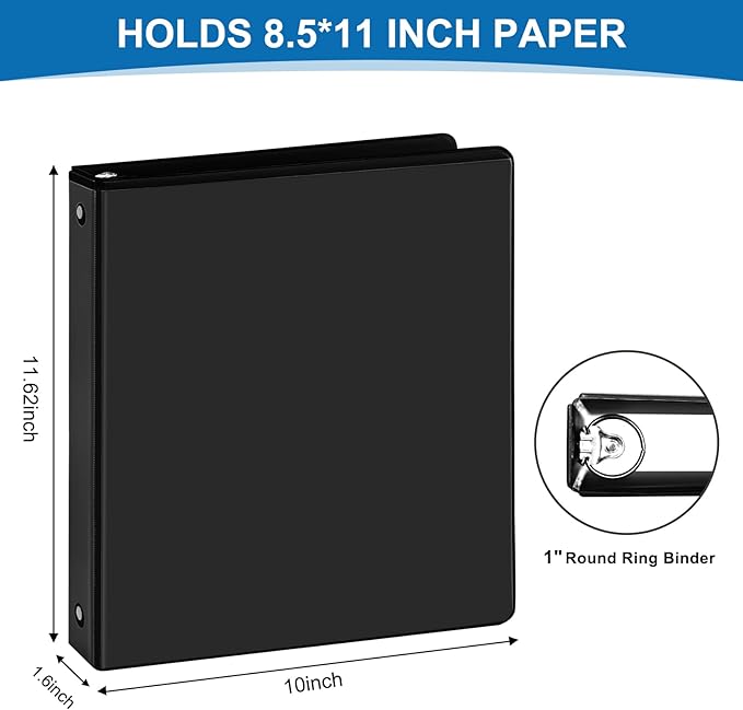 Durable 3 Ring Binders 1 Inch 36 Pack Bulk, Clear View Binders Bulk Three Ring Binders PVC Free, Fit for 8.5x11 inches for School or Office Supplie(Black