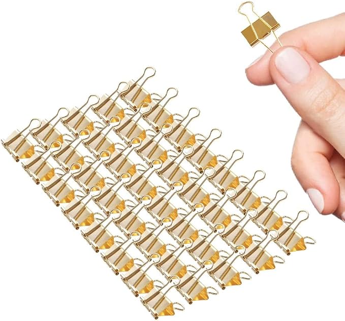 Mini Binder Clips, 60 Pack, 5/8 Inch, Gold, Standard 15mm, Micro Paper Clips, Fold Clamp, Capacity 0.23 Inch, Office and School Supplies