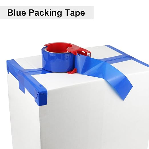 Heavy Duty Packing Tape - 1.88 Inch x 55 Yards, 2 Mil Thick Blue Tape Refills with Dispenser, Ideal for Carton Sealing, Packaging and Moving
