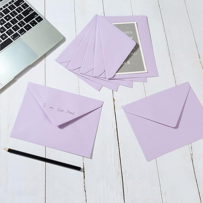 50 Pack A7 Colorful 5x7 Envelopes V Flap Invitation Envelopes for 5x7 Cards, Birthday, Weddings, Graduations, Greeting Cards, Baby Shower 5.24 x 7.24 Inches (Violet)