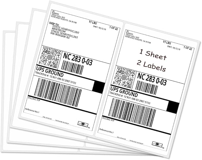 RBHK Half Sheet Self Adhesive Shipping Labels for Laser & Inkjet Printers, 500 Labels, Rounded Corner (250 Sheets)