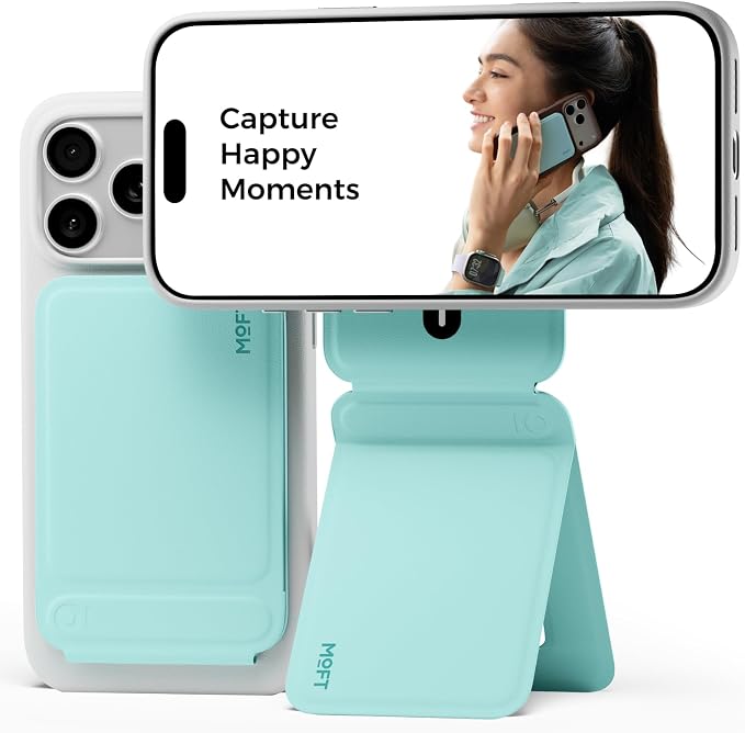 MOFT Phone Tripod Stand, Portable Selfie Stick for iPhone, Mulit-Angle | Pocket Size | Strong Magnets l MOVAS Leather | Magsafe Compatible | Easy to Charge | Stylish |For Content Creators