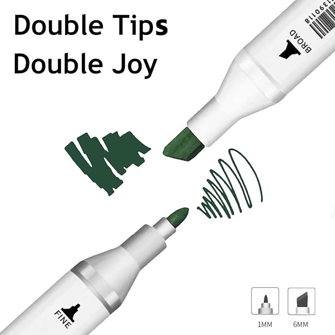 Arhomet 6pcs Green Forest Trees Grass Colors Alcohol Markers Set, Dual Tips Art Markers Drawing Sketched Double Tipped for Adults Beginner Artists (Green)