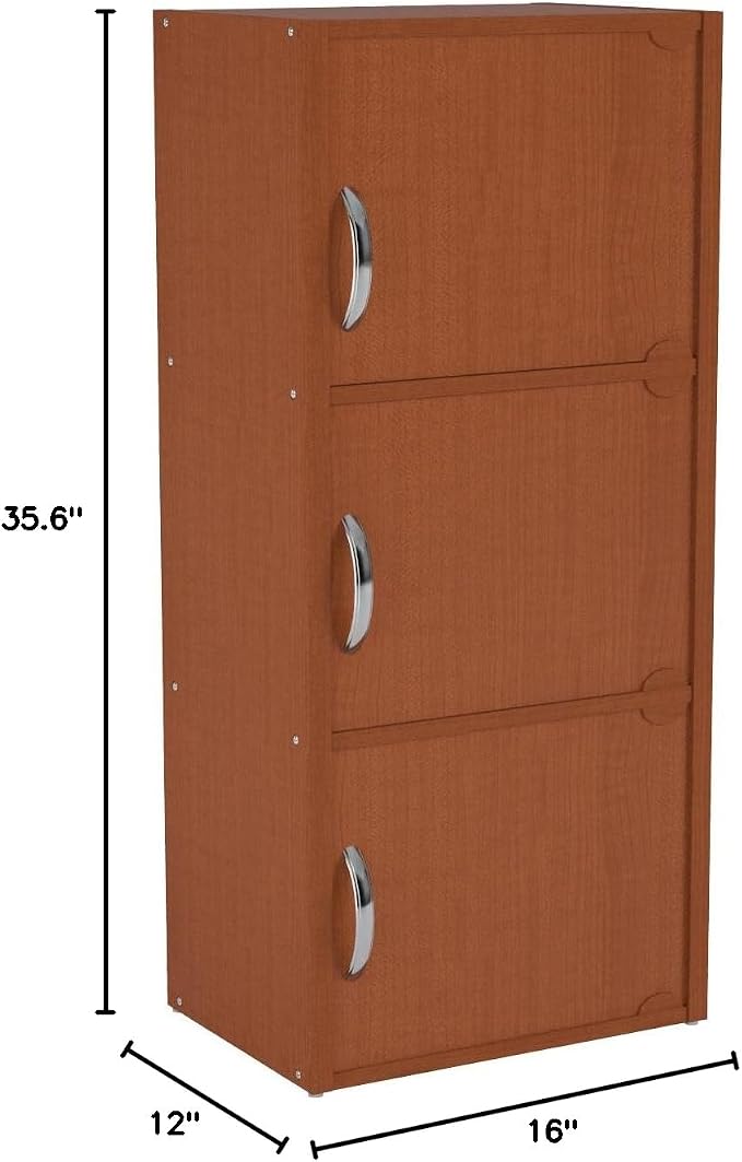 Hodedah 3-Shelf, 3-Door Bookcase in Cherry