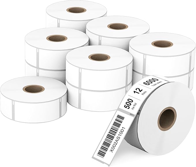 Compatible 1" x 2-1/8" Multipurpose Direct Thermal Labels Replacement for DYMO 30336 Barcodes Address Postage, Compatible with Rollo, DYMO 4XL & Zebra Printers (12 Rolls, 500 Labels/Roll)