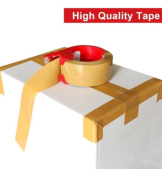 BOMEI PACK Tan Packing Tape with Dispenser, 2.4 Mil 1.88 Inch x 110 Yards, 2 Refills Rolls Brown Tape for Moving, Shipping and Packaging