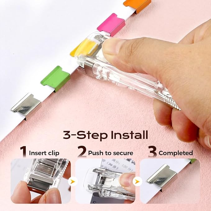 2 Pcs Portable Binder Clip Stapler, Handheld Paper Clam Clip Dispenser | Push Clips for Paper with 100 Refill Clips, Mini Handheld Push Stapler Clamps for Fixing Documents, School, Office