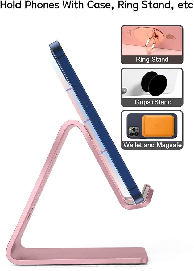 Aoviho Cell Phone Stand for Desk, Aluminum Phone Holder,Pink | Built to Last, Hands-Free Viewing, Fits iPhone 17/16/15 Series & Samsung Galaxy, Ideal for Home & Office