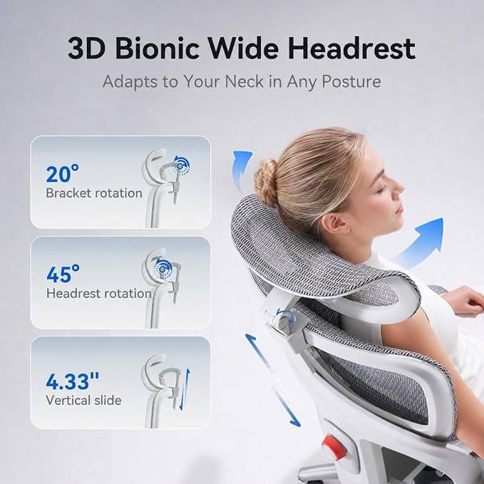 SIHOO B300 PRO Comfy Ergonomic Office Chair Without FOOTREST, White | Mesh Computer Chair with 360° FILP-up 6D Armrests, 135° Reclining, Breathable Desk Chair for Home Office, Holds 300 LBS