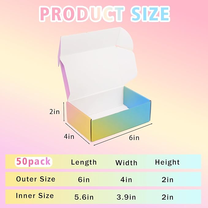 Shipping Boxes Small 6x4x2", 50 Pack Colorful Cardboard Mailer Boxes, Mailing Boxes for Packaging Small Business