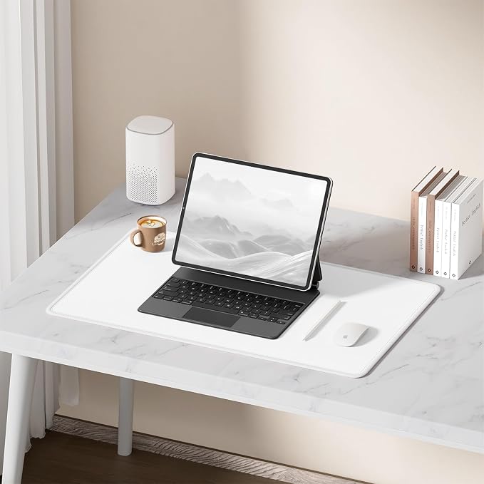 Hsurbtra Desk Pad, 23.6" x 13.8" Premium-Textured Desk Mat, Stitched Edge Anti-Slip Waterproof Rubber Mouse Pad, M Extended Computer Mat for Office Gaming Laptop Keyboard Ivory White