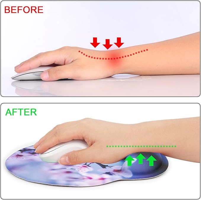 Ergonomic Mouse Pad with Wrist Support Rest,Large Mousepad Gel Wrist Rest, with Coaster Non-Slip & Pain Relief for Computer, Desk, Home&Office-Cherry Blossom