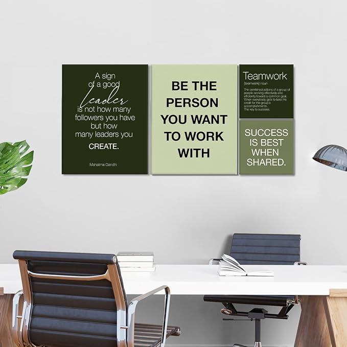 YEOION Sage Green Motivational Teamwork Office Wall Decor,Inspirational Team Work Wall Art Canvas Frame Artwork for Office Workplace Breakroom Wall Decor Set of 6
