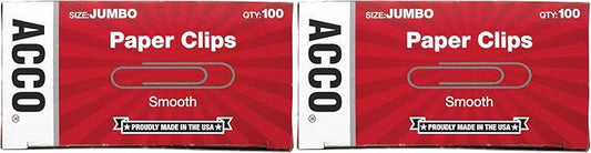 ACCO Paper Clips, Jumbo, Smooth (72580), 100 Count (Pack of 2)