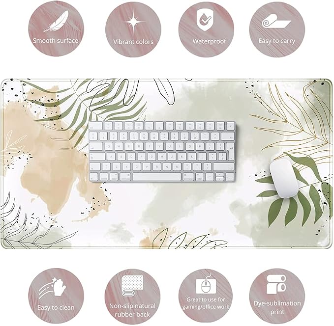 Keyboard mat Kawaii Mousepad Matcha Green Plant Abstract Accessories Desk pad Mouse mat for Desktop Gamer Girl Office Accessories for Women Pink Desk Organizer Large Gaming Pads …