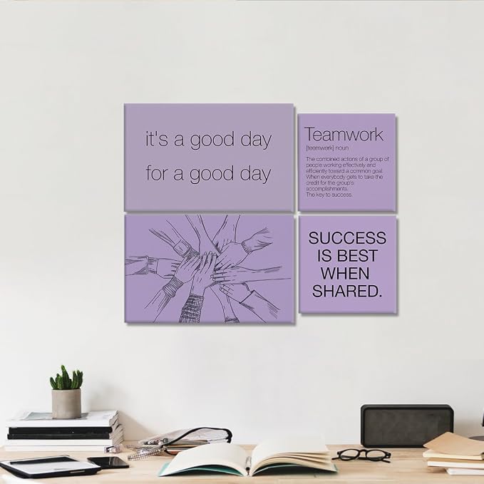 YEOION Purple Motivational Teamwork Office Wall Decor,Inspirational Team Work Wall Art Canvas Frame Artwork for Office Workplace Breakroom Wall Decor Set of 6