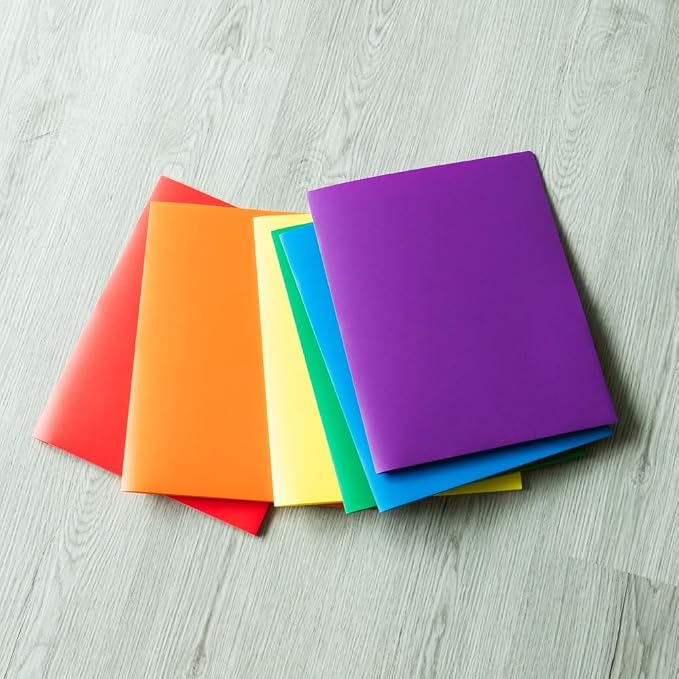 JAM PAPER Heavy Duty Plastic 2 Pocket Extra Tough School Folders - Assorted Primary Colors - 24 Folders/Pack (4 Assorted Packs of 6)