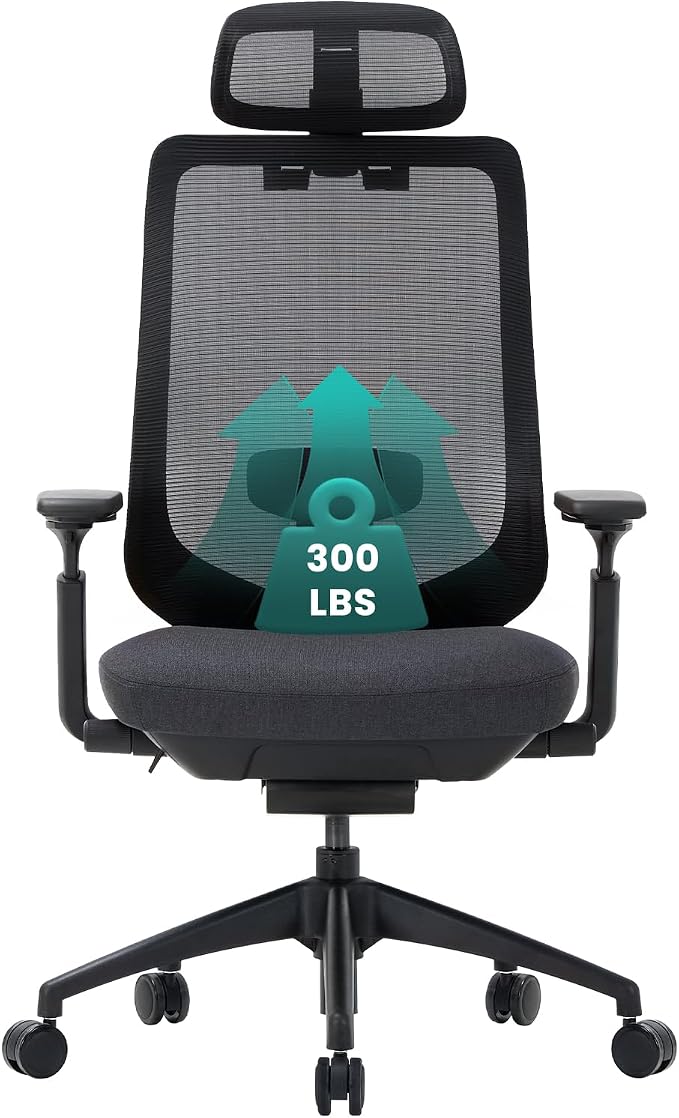 COLAMY Ergonomic Mesh Office Chair,High Back Computer Executive Desk Chair,Lumbar Support with Adjustable Headrest and 4D Arms, Slide Seat, Tilt Lock-Black