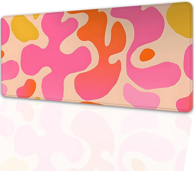 Pink Abstract Desk Mat Mouse Pad,Mouse Mad XL Cute Desk Pad Keyboard Mat,Desk Accessories for Women Office Decor, Extended Mousepad Non-Slip Rubber Base with Stitched Edges(27.5X11.8 in)