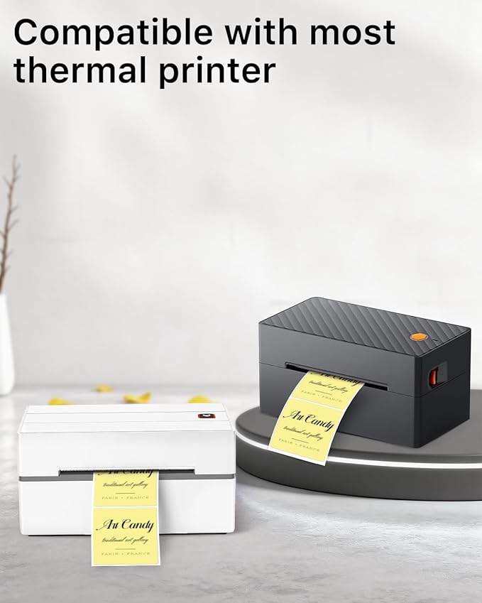 iEager Yellow Square Thermal Label Stickers, 2"x2" Self-Adhesive Square Direct Thermal Labels with Perforation Line, 500 Sheets/Roll