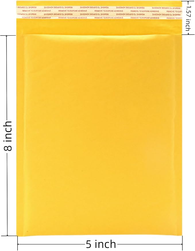 Kraft Bubble Mailers 5x8 Inch 12 Pack (Yellow) | Small Bubble Envelopes, Self Seal Padded Envelopes,Bulk Mail Shipping Bags, For Jewelry, For Makeup Supplies