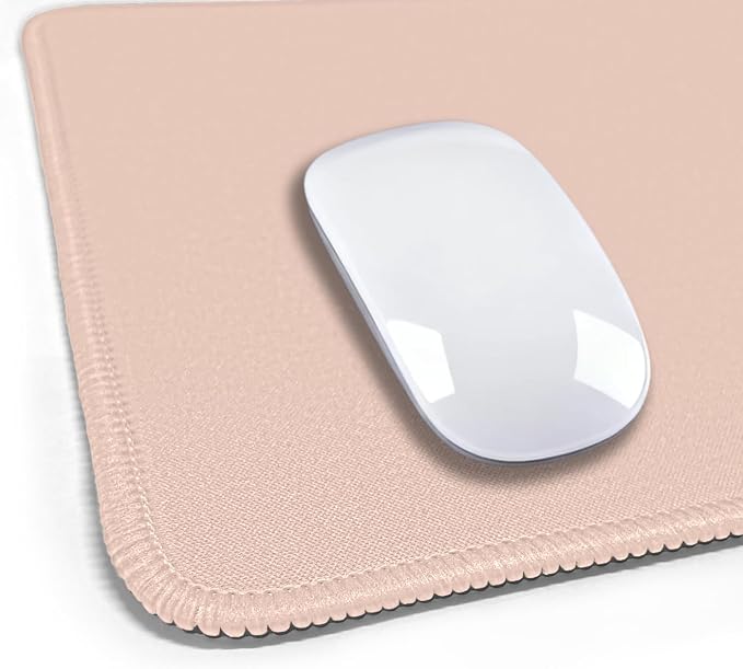 FROGIGO Mouse Pad with Stitched Edges - Solid Color Mousepad for Women, 9.25 x 7.75 inch Washable Square Desk Pad, Non-Slip Rubber Base, Office Home Laptop Accessories - Sakura Pink
