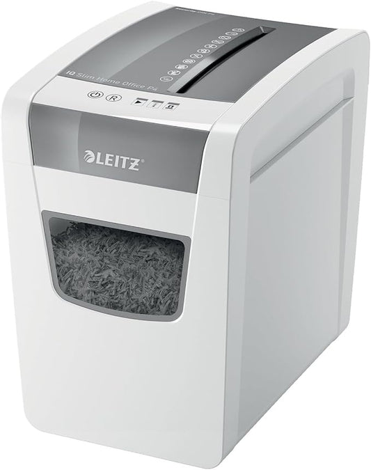 Leitz IQ Paper Shredder, Cross Cut, 10 Sheet, 6 Gallon Bin, P4 Security, Slim, Anti-Jam, Home Office (170004)