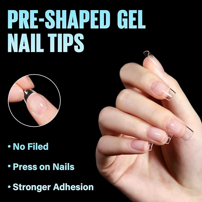 TOMICCA Short Square Nail Tips, 504Pcs Soft Acrylic Nail Tips Square, Clear Press on Nail Acrylic False Nails for Nail Extension DIY Nail Salon 12 Sizes