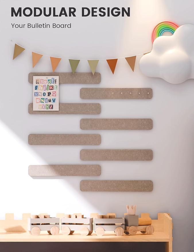 Fluxynara 13" x 2" Felt Wall Panels, Taupe | 8-Pack Includes 50 Push Pins and Adhesive Tabs for Photos, Notes and Decor in Bedroom Doors, Home Office or Studios