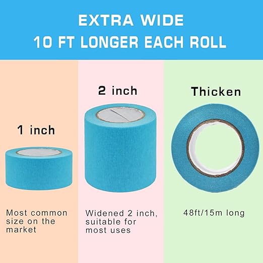 Painters Tape 2 Inch - Rainbow Colored Wide 7 Pack X 16 Yards - Colorful Masking Tape for Kid Craft Tape, Multi Color Labeling & Classroom Floor Decorative